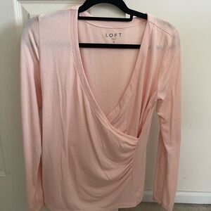 LOFT Sz M Pink Long Sleeve Top Rouching